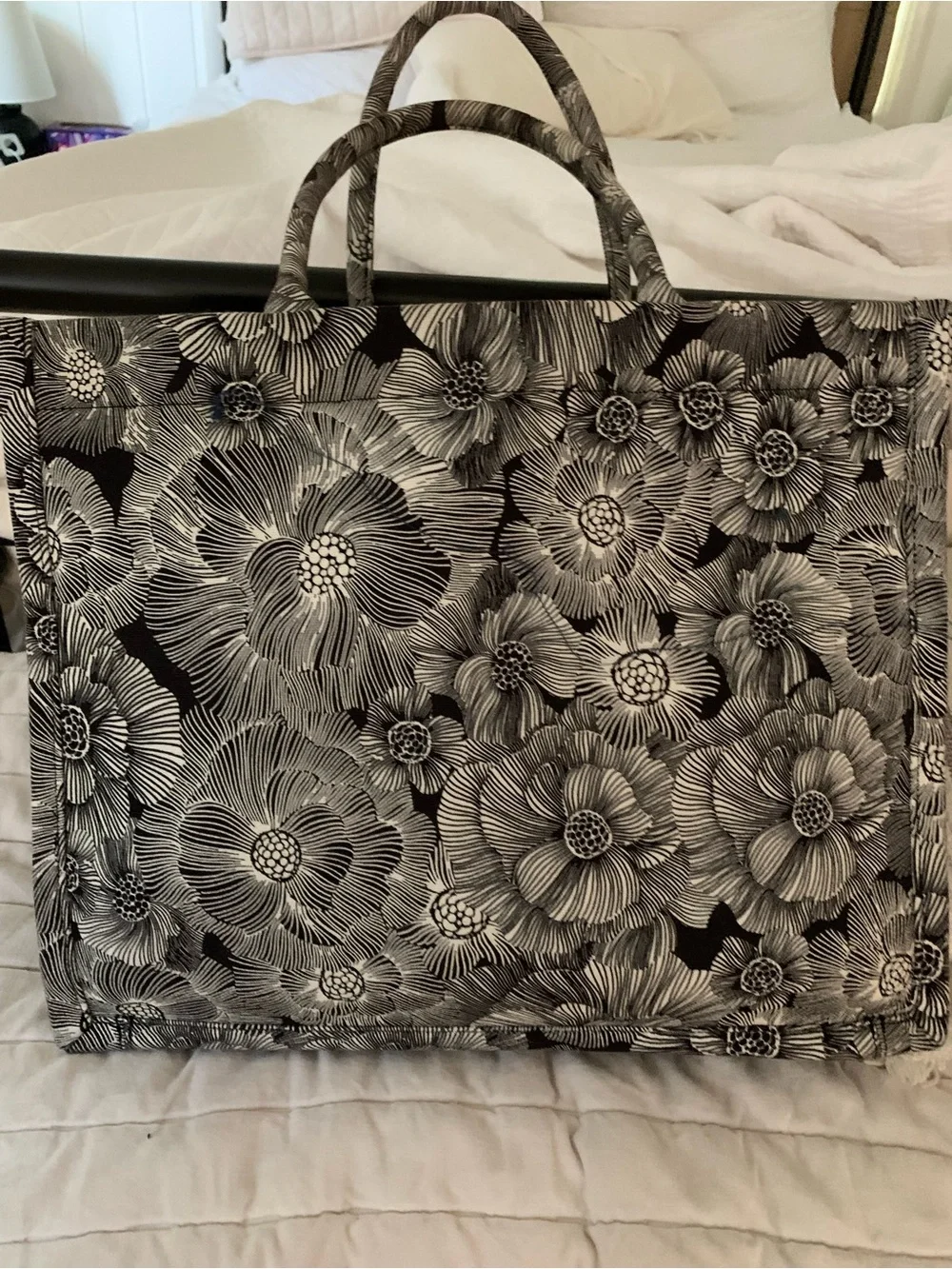 Express Black & White Floral Canvas Tote